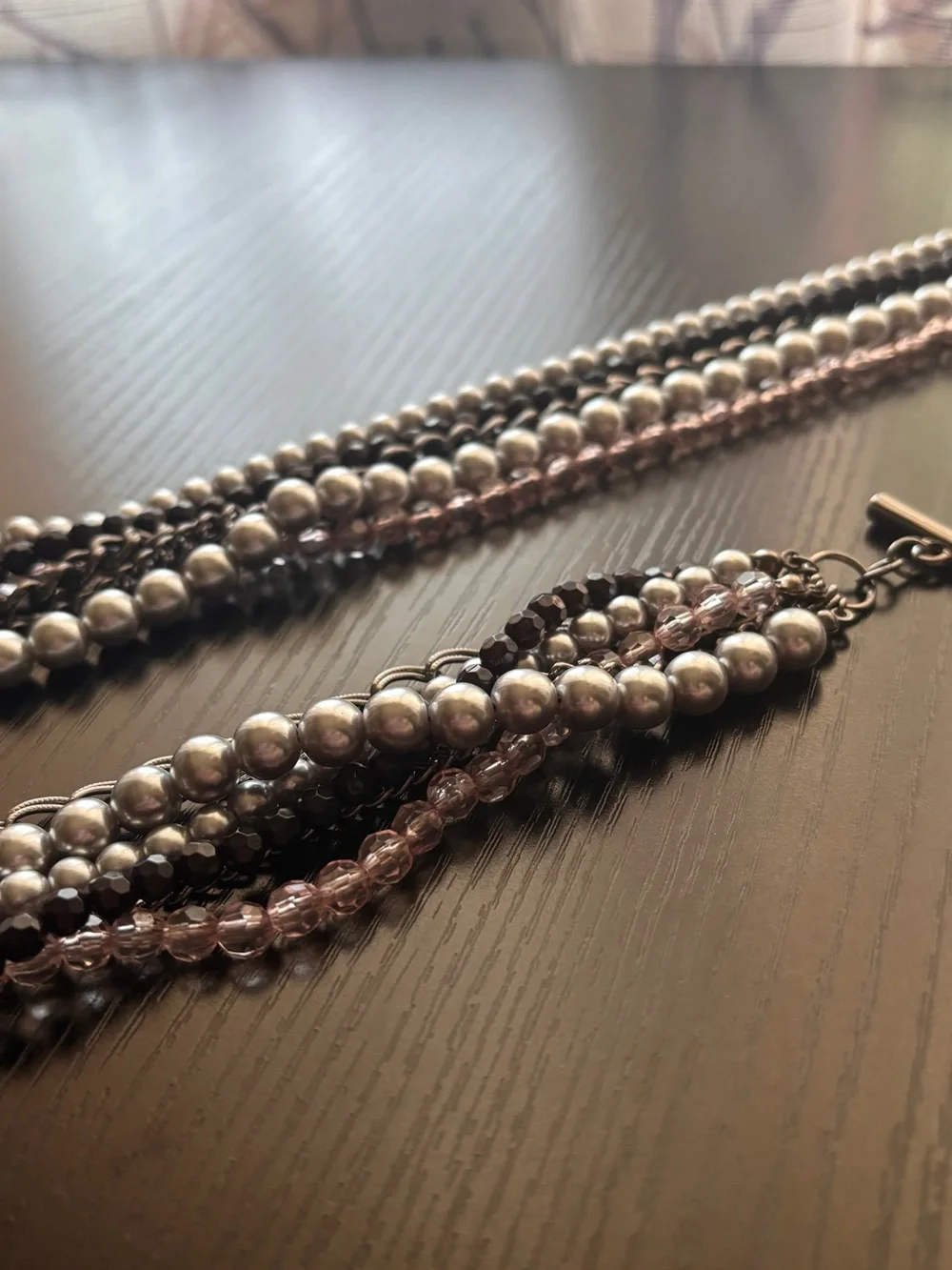 Premier Designs Multi-Strand Silver/Black & Pearl Necklace & Bracelet Set